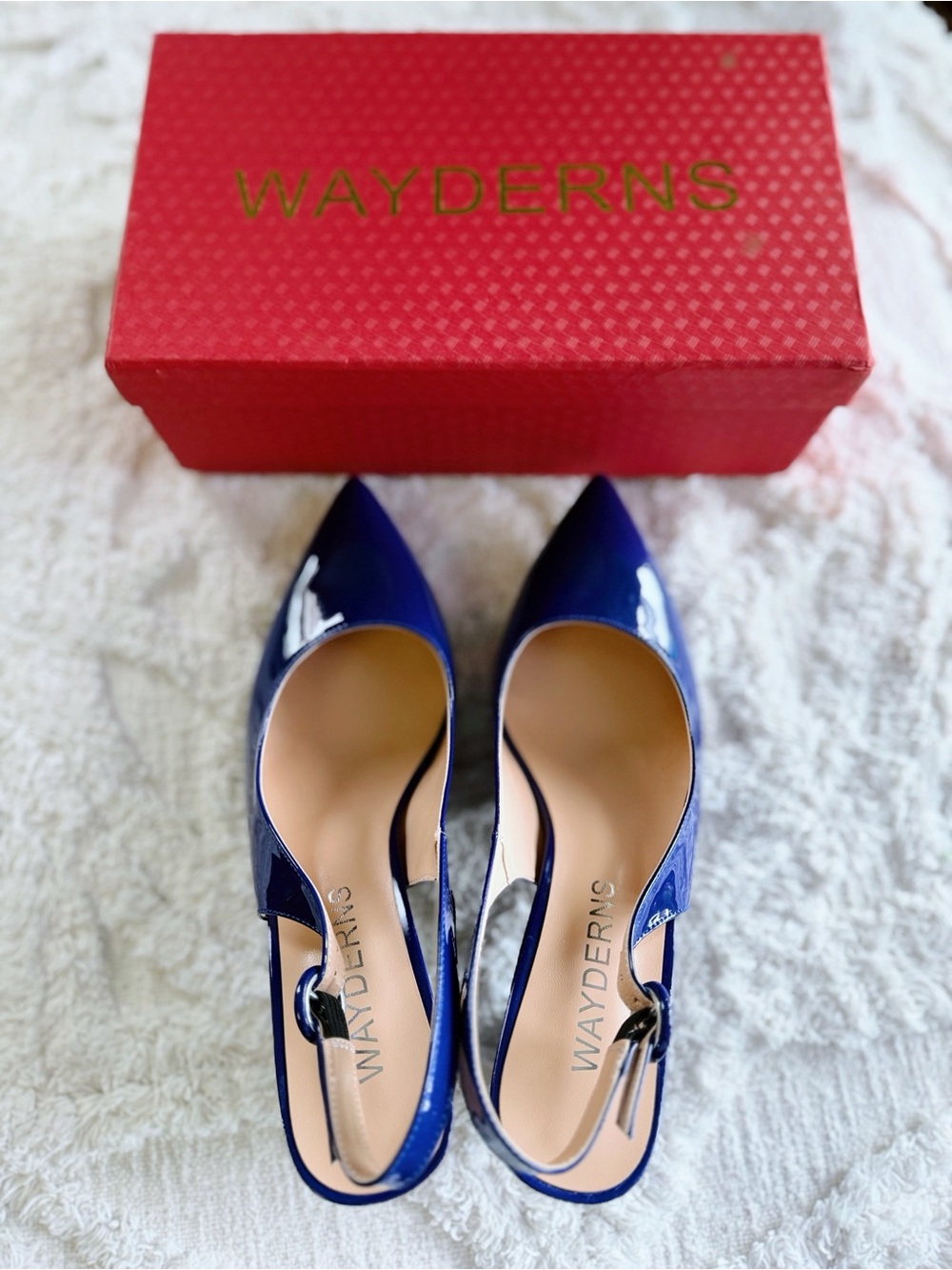 WAYDERNS Royal Blue Patent Slingback Pointed Toe Block Heels Size 10 EU 41